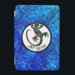 Art Gecko iPad Mini Cover<br><div class="desc">Art Gecko
This phone case is decorated with a beautiful sparkling multicolor gecko silhouette in a circle. The background is a glitter blue pattern reminding water.
The funny text saying “Art Gecko” is a reference to “Art Deco”, you can customize it as you want.</div>