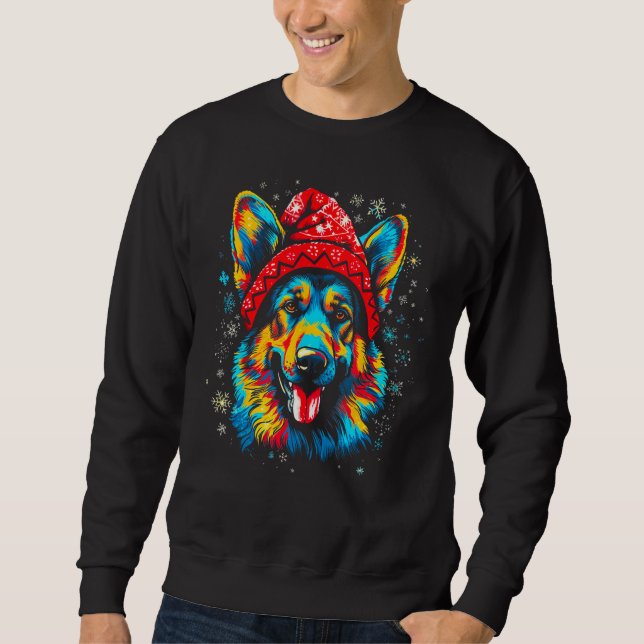 Art German Shepherd Dog Christmas Sweatshirt (Front)