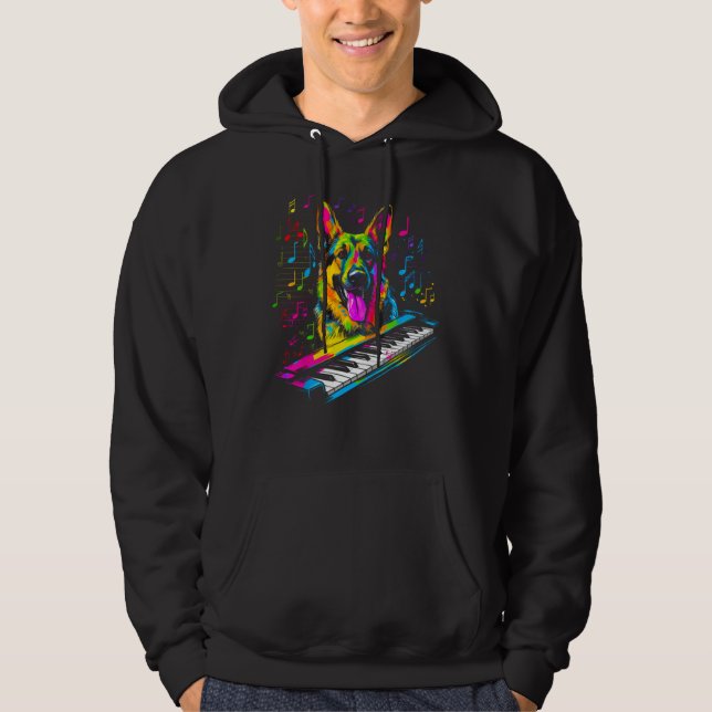 Art German Shepherd Dog Piano Pianist Hoodie (Front)