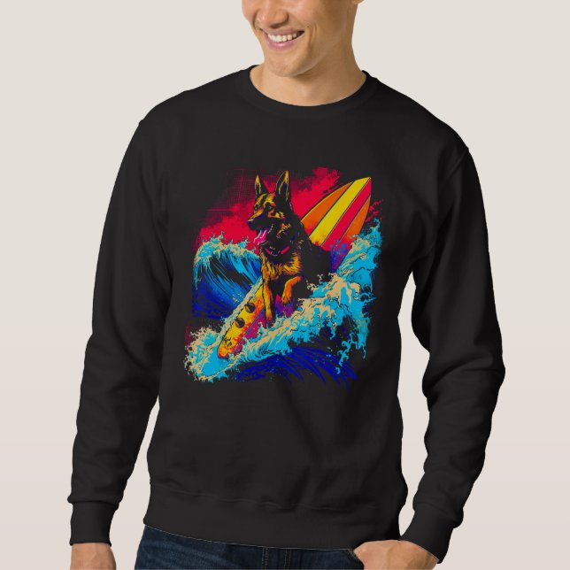 Art German Shepherd Dog Surf Surfing Sweatshirt (Front)