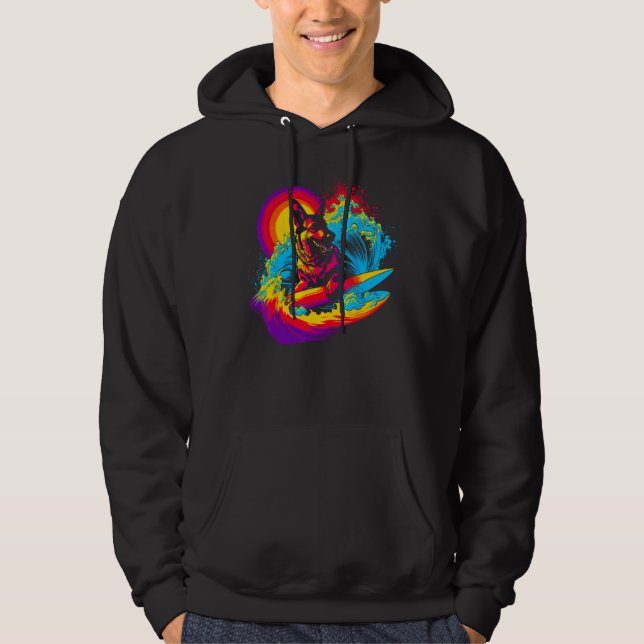 Art German Shepherd Dog Surfer Hoodie (Front)