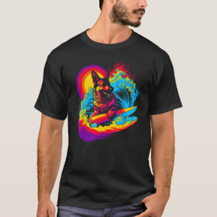 Art German Shepherd Dog Surfer T-Shirt
