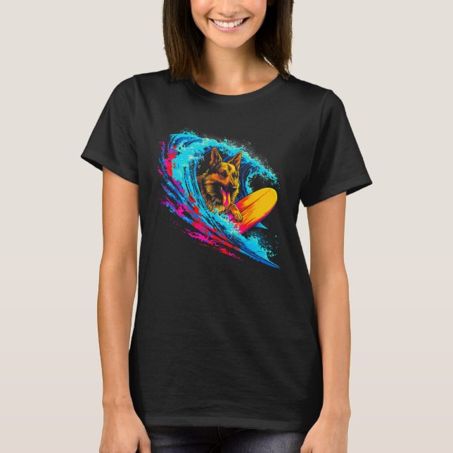 Art German Shepherd Dog Wave Surf T-Shirt (Front)
