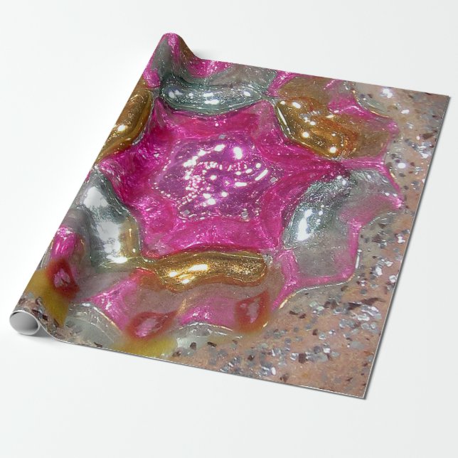 Art Glass Bubble Gum Pink Jewel Wedding Christmas Wrapping Paper (Unrolled)