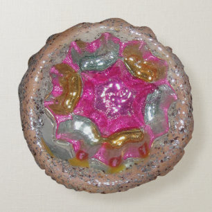 Art Glass Christmas Ball Pink Jewel Kaleidoscope Round Pillow