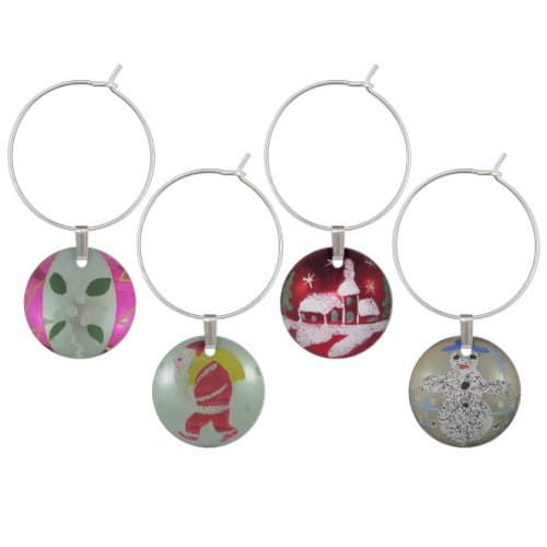 Art Glass Christmas Ornaments _ Painted Pictorial Wine Charm