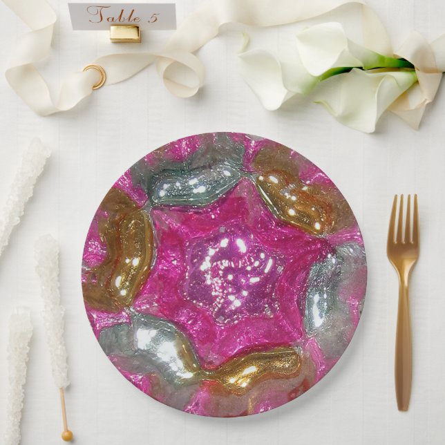 Art Glass Elegant Rich Pink Jewel Wedding Dinner Paper Plates (Wedding)