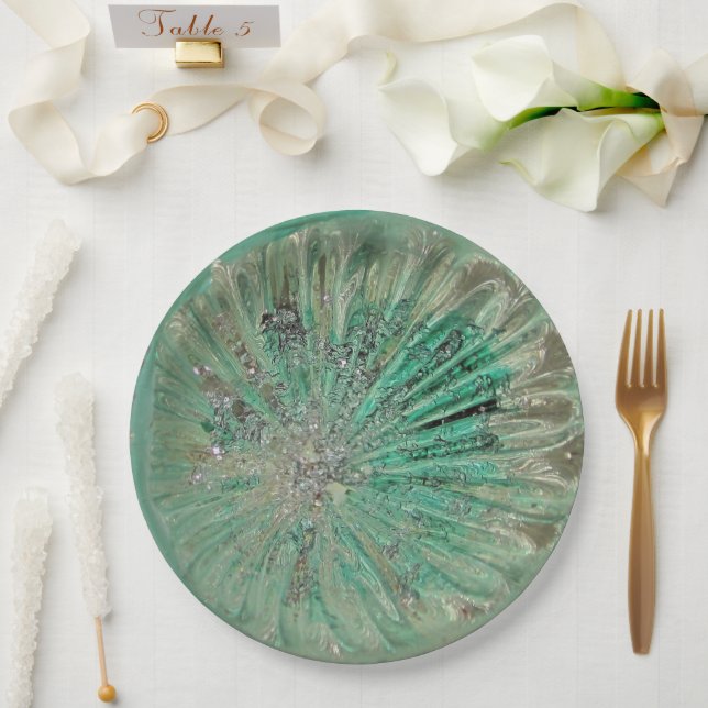 Art Glass Teal Icy Aqua Jewel Wedding Dinner Paper Plates (Wedding)