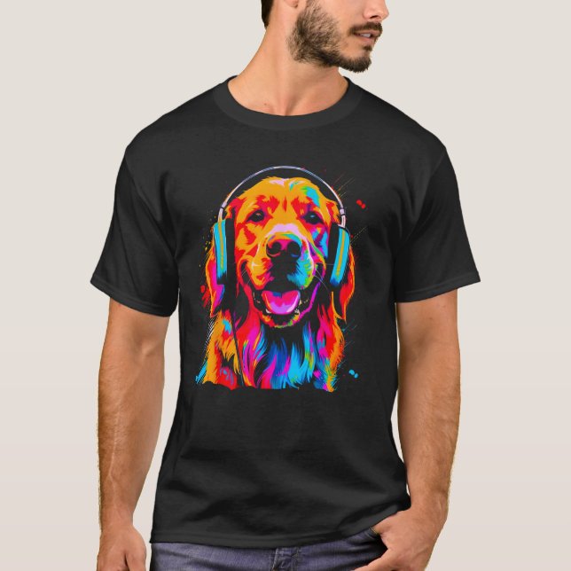 Art Golden Retriever Dog DJ Headset T-Shirt (Front)