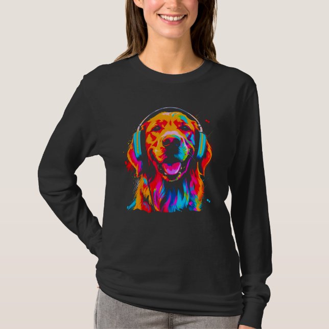 Art Golden Retriever Dog DJ Headset T-Shirt (Front)