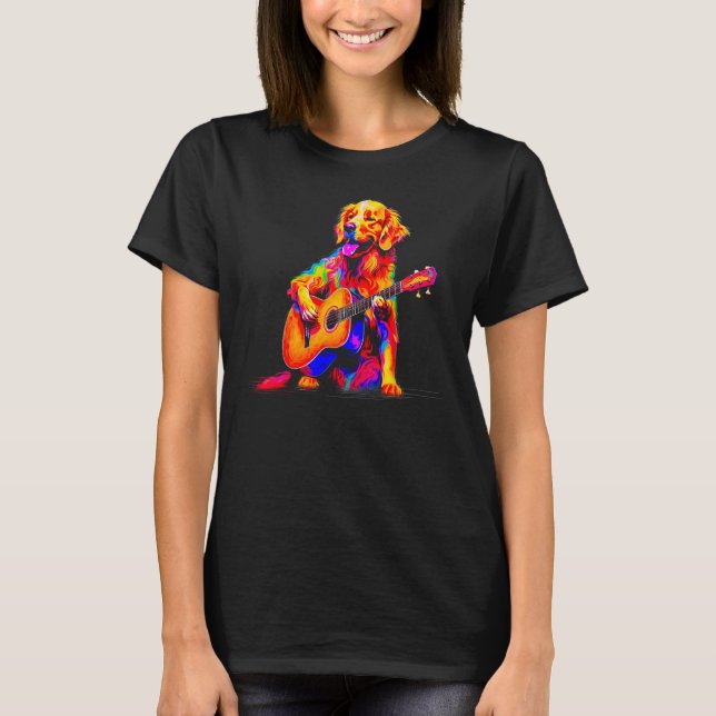 Art Golden Retriever Dog Guitar T-Shirt (Front)