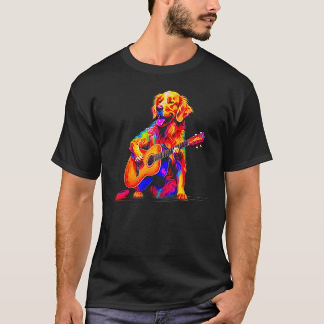 Art Golden Retriever Dog Guitar T-Shirt (Front)