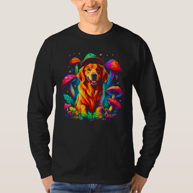 Art Golden Retriever Dog Mushroom Psychedelic T-Shirt (Front)