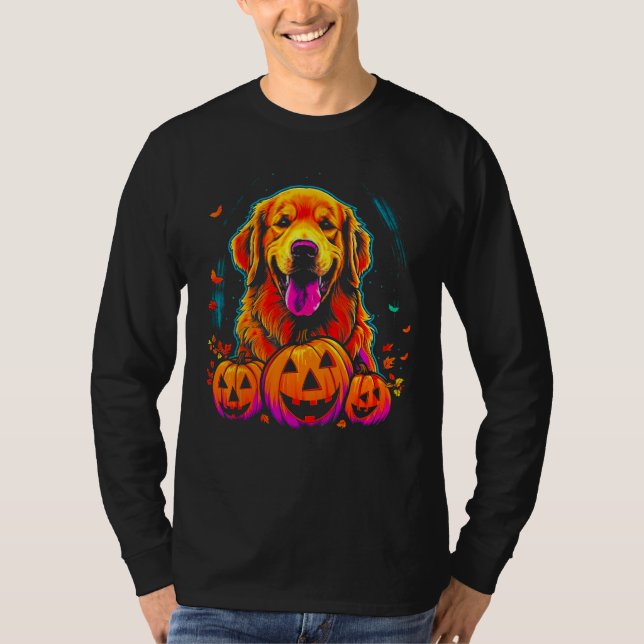 Art Golden Retriever Dog Pumpkin Halloween T-Shirt (Front)