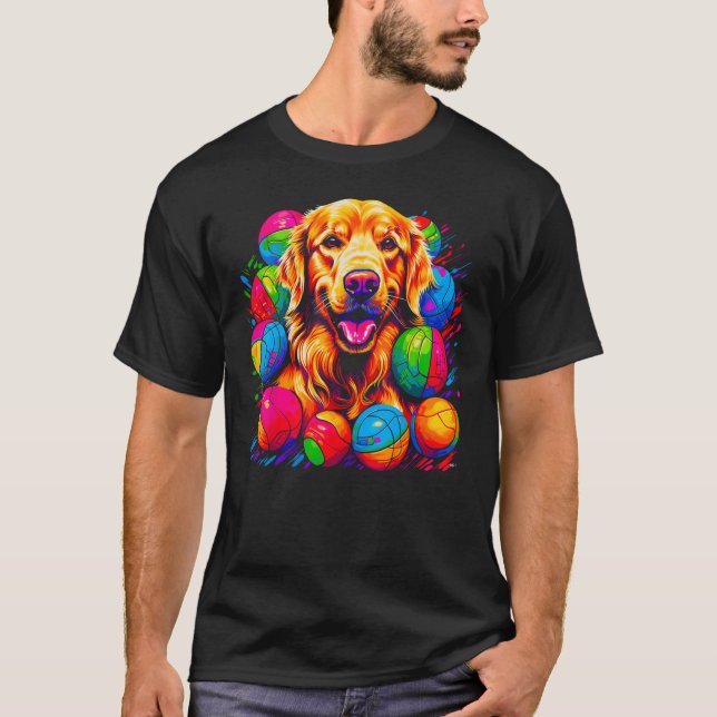 Art Golden Retriever Dog Volleyball T-Shirt (Front)