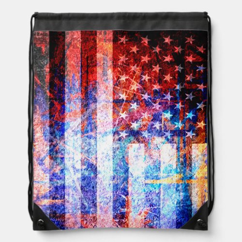 Art Grunge American Flag 2 Drawstring Bag