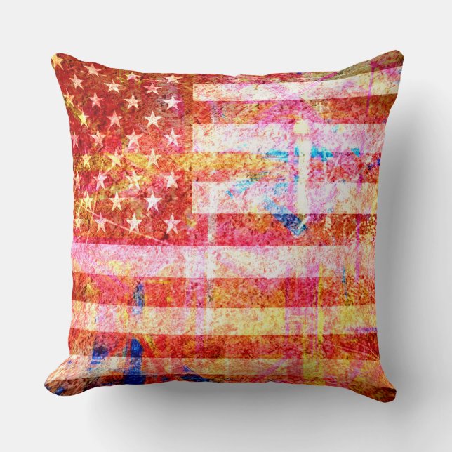 Art Grunge American Flag #2 Throw Pillow (Front)