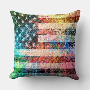 Art Grunge American Flag #3 Throw Pillow