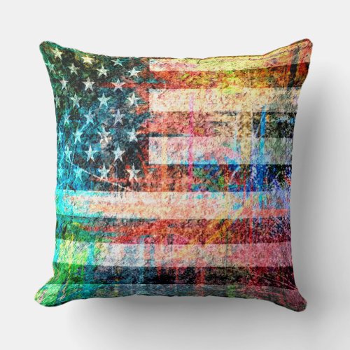 Art Grunge American Flag 3 Throw Pillow