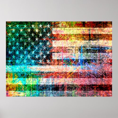 Art Grunge American Flag 4 Poster