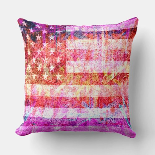 Art Grunge American Flag 4 Throw Pillow