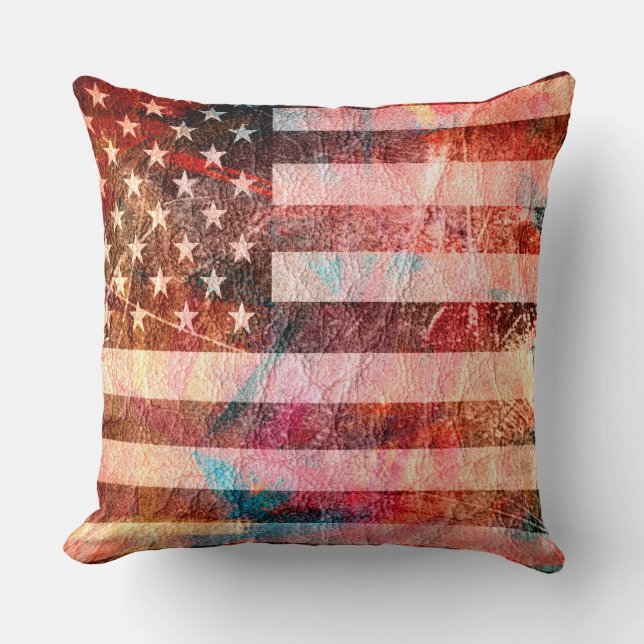Art Grunge American Flag #5 Throw Pillow (Front)