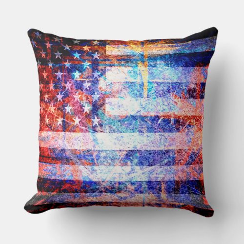 Art Grunge American Flag Throw Pillow