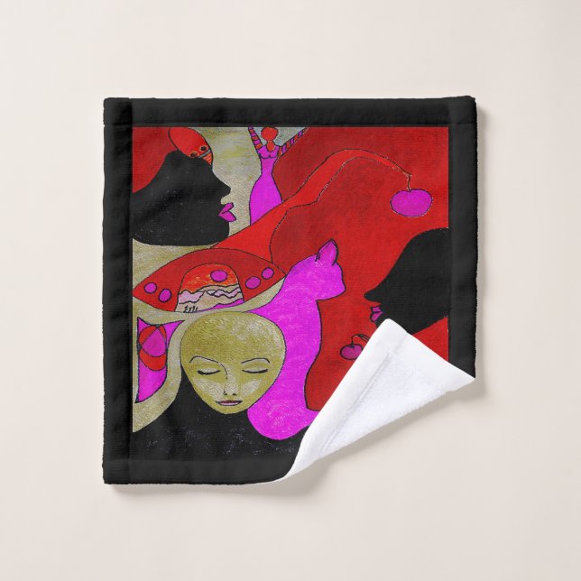 Art Hand Towel or Wash Cloth in red and black (Wash Cloth)