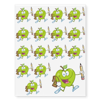 Art Happy Green Apple Character Temporary Tattoos
