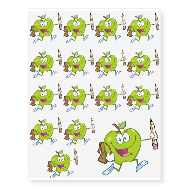 Art Happy Green Apple Character Temporary Tattoos (Front)