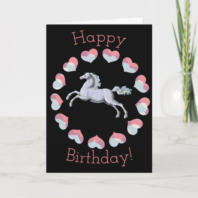 Art Hearts and Horse Cute Birthday Card (Front)