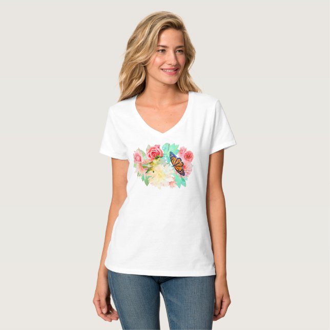 Art Hummingbird and Butterflies And Flowers T-Shirt (Front Full)
