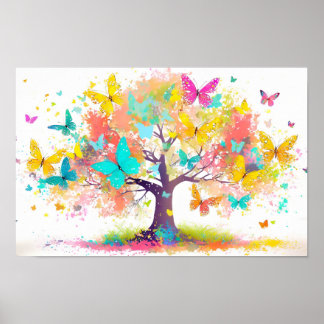 Art illustration of a paint splattered tree poster