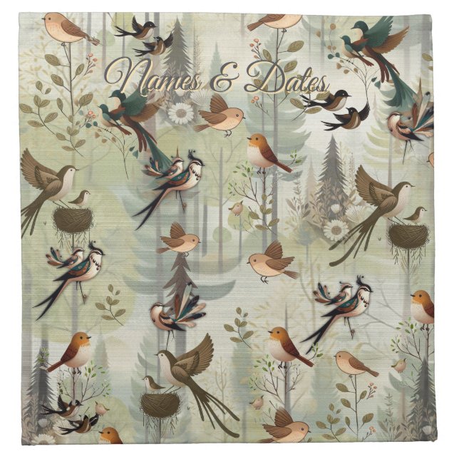 Art illustration of modern-style simplistic birds cloth napkin (Front)