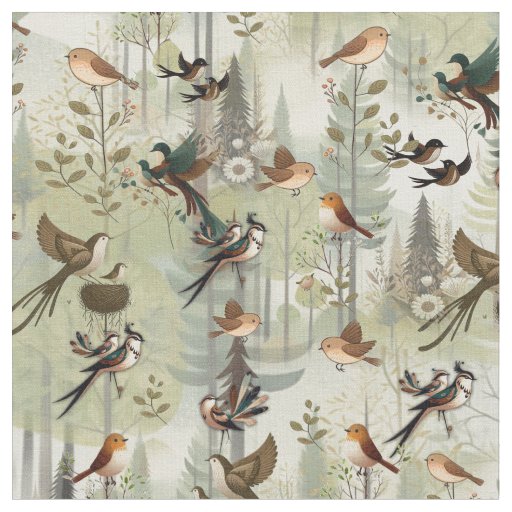 Art illustration of modern-style simplistic birds fabric