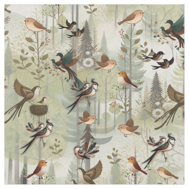 Art illustration of modern-style simplistic birds fabric (Close Up)