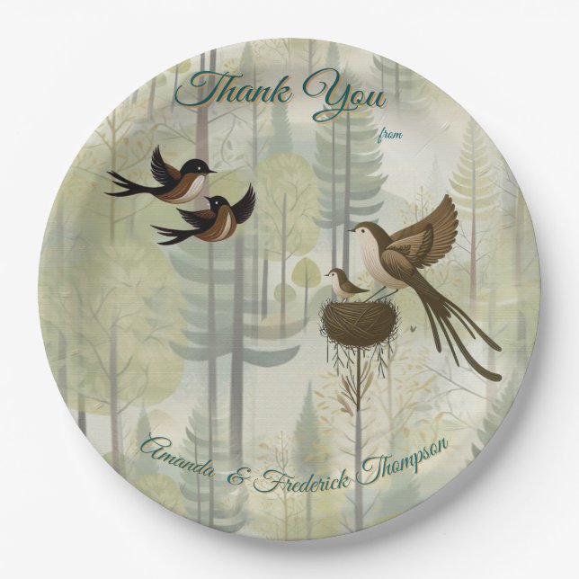 Art illustration of modern-style simplistic birds paper plates (Front)