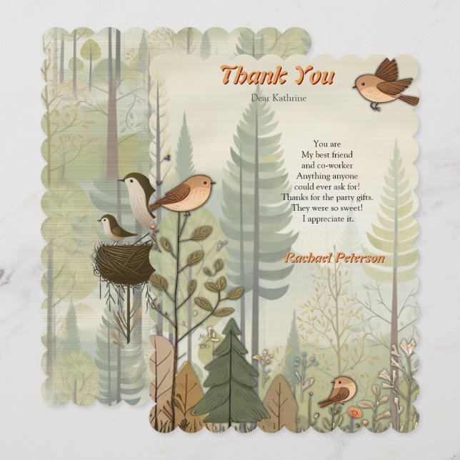 Art illustration of modern-style simplistic birds thank you card (Front/Back)