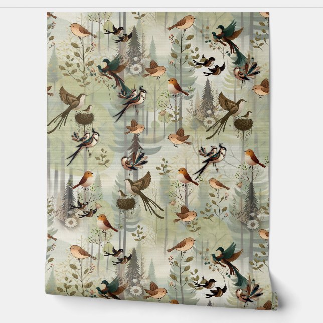 Art illustration of modern-style simplistic birds wallpaper  (Unrolling)