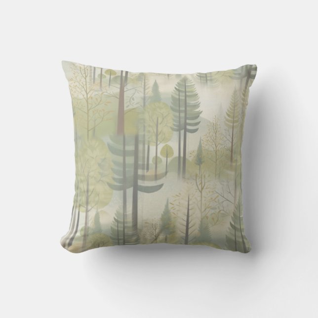 Art illustration of pine trees in a modern-style throw pillow (Front)