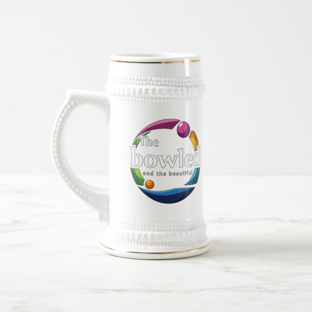 "Art in Motion: Circular Lawn Bowls Bowled Logo, Beer Stein (Left)