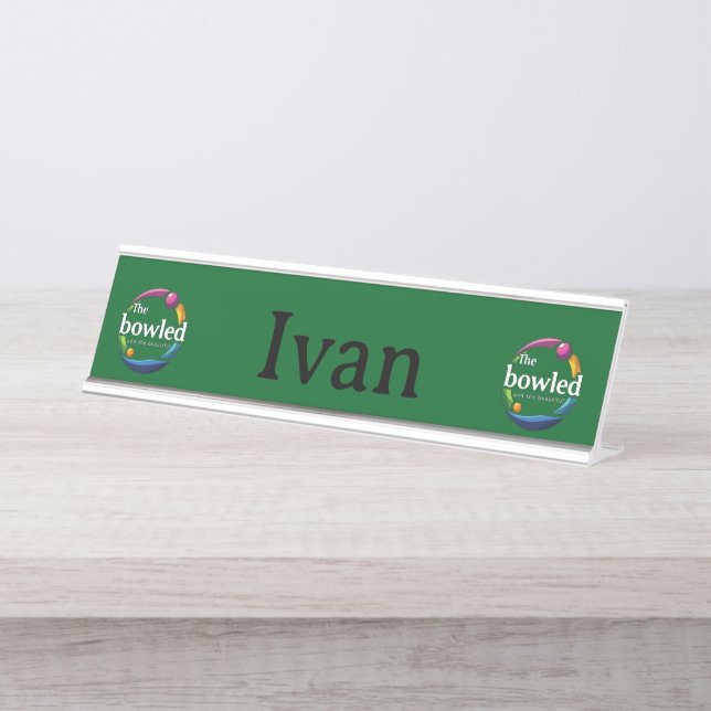 "Art in Motion: Circular Lawn Bowls Bowled Logo, Desk Name Plate (Front)