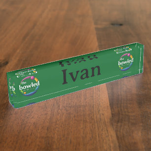 "Art in Motion: Circular Lawn Bowls Bowled Logo, Desk Name Plate