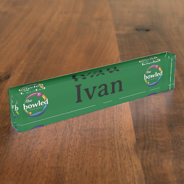 "Art in Motion: Circular Lawn Bowls Bowled Logo, Desk Name Plate (Side)