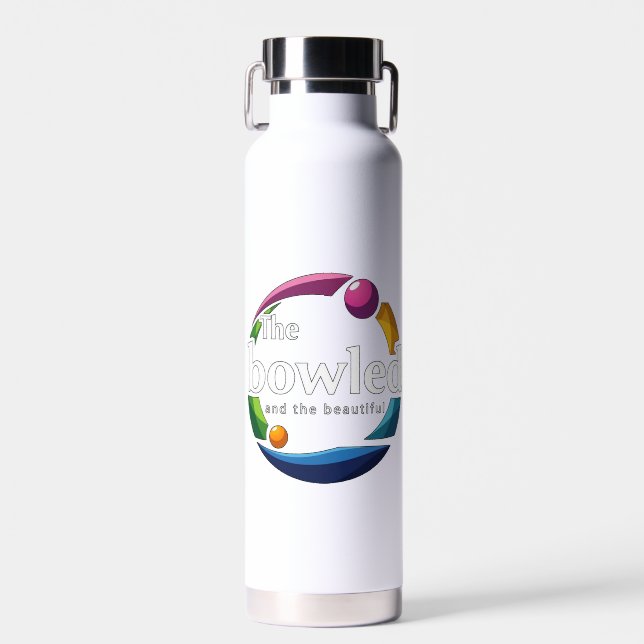 "Art in Motion: Circular Lawn Bowls Bowled Logo, Water Bottle (Front)