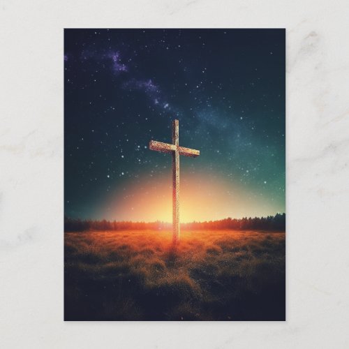 Art jesus cross with starry sky  postcard