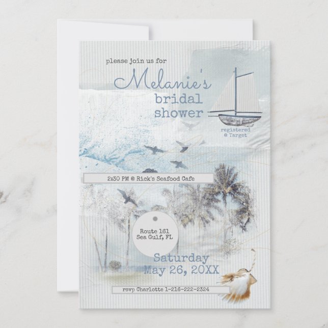 Art Journal Coastal Collage Bridal Shower Invitation (Front)
