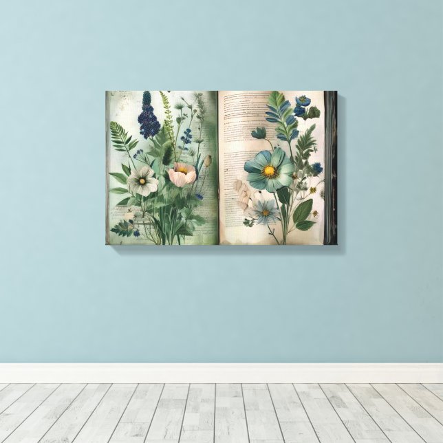 Art Journal Pages: Botanicals in Green Canvas Print (Insitu(Wood Floor))