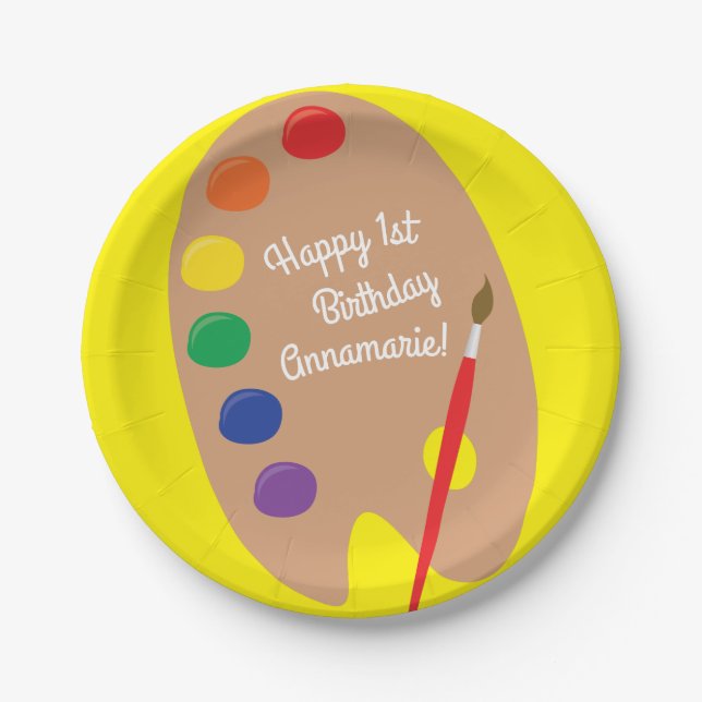 Art Kids Birthday Party Painting Paper Plates (Front)