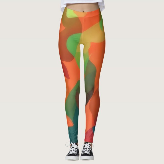 Art Leggings Cozy Leggings Orange and Green (Front)